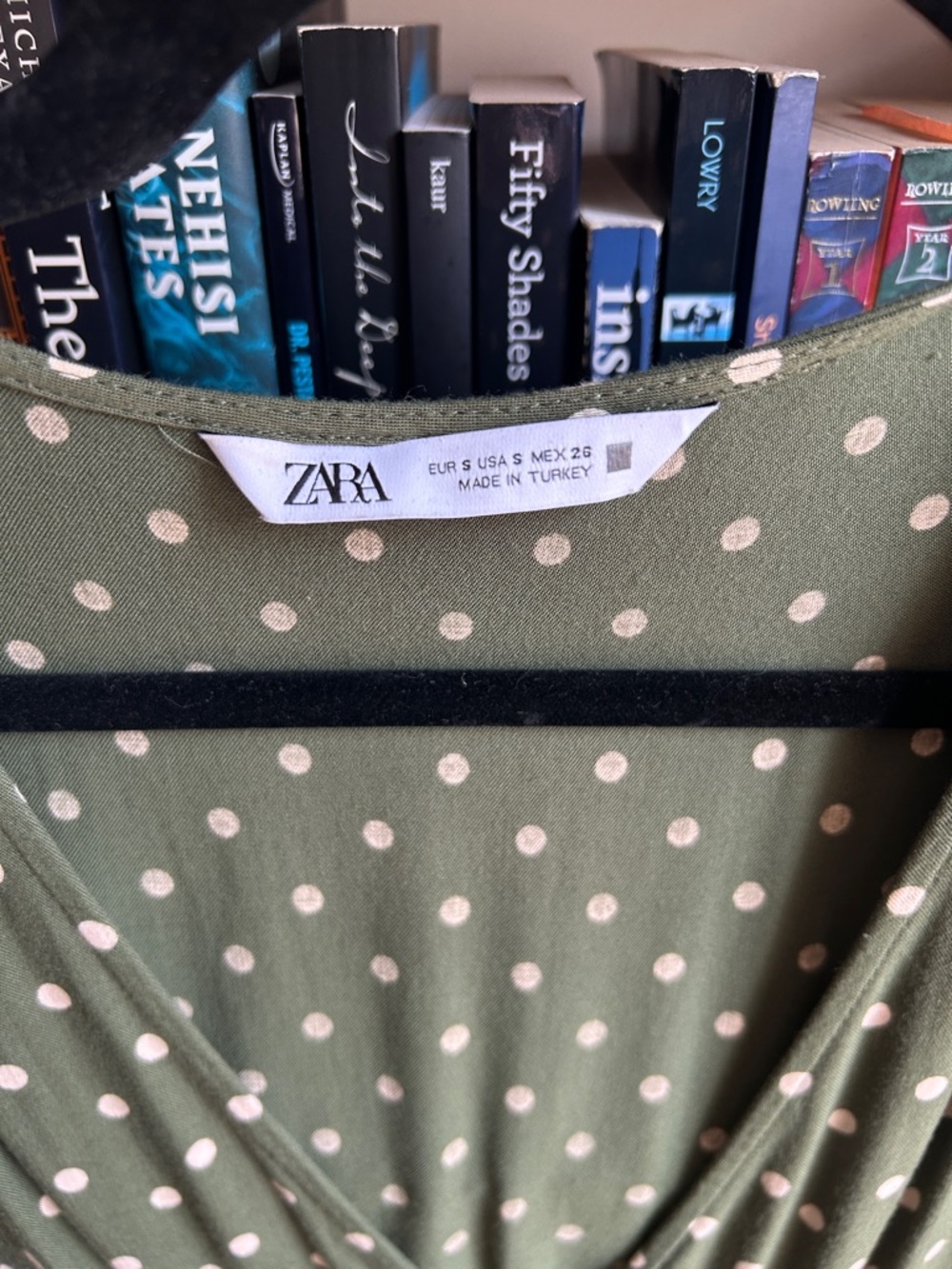 Zara Midi Olive Green Polka Dot Dress - Picture 3 of 6